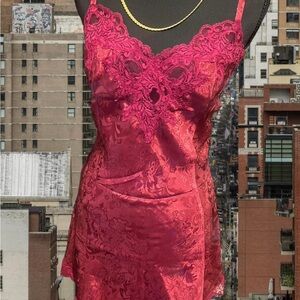 Luxurious Lace Satin Chemise - Deep Pink